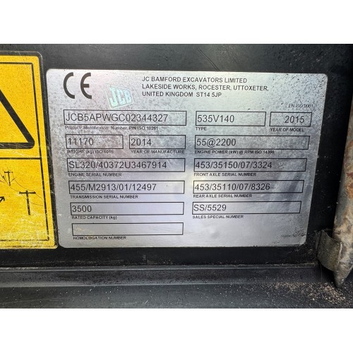 2014 JCB 535V140 LOADALL