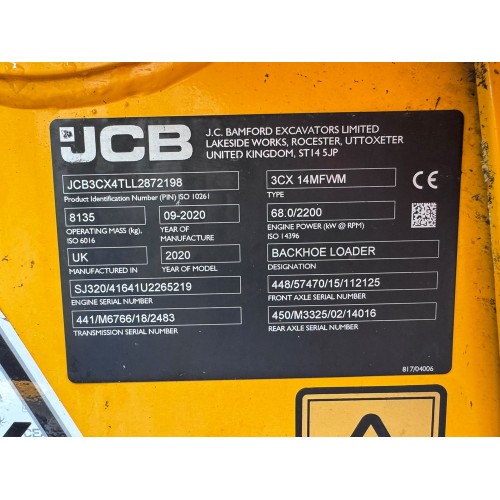2020 JCB 3CX SM MANUAL TRANSMISSION