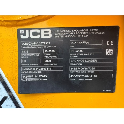 2020 JCB 3CX CONTRACTOR PRO AEC